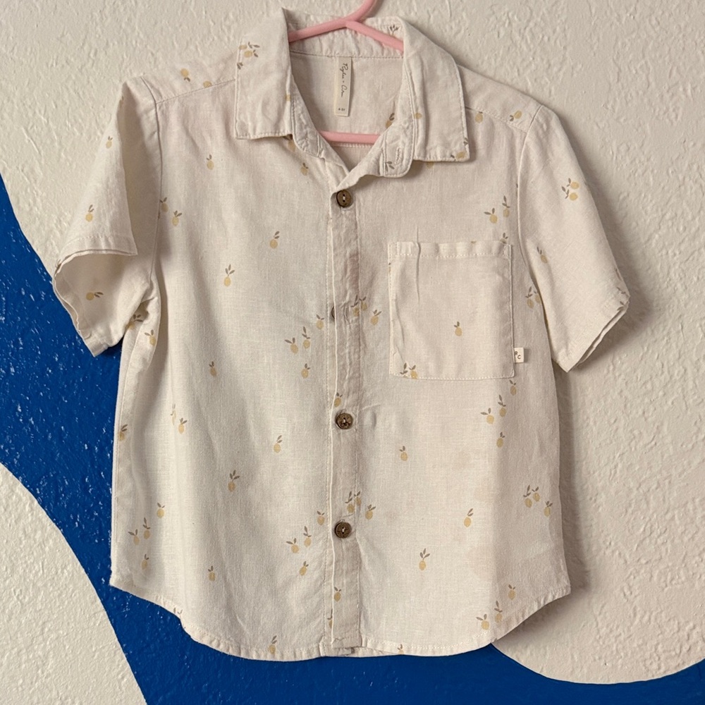 Rylee + Cru Cream Button-Down Shirt with Subtle Print